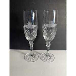 Galway Crystal Claddagh Champagne Flutes Set of 2 Irish Toasting Glasses